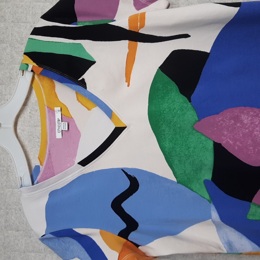 Chico's Multi Colored Geometric Pattern Short Sle… - image 2